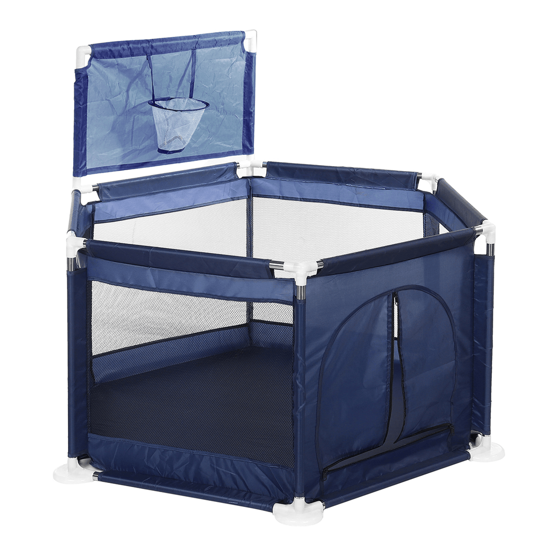 2 in 1 6-Sided Baby Playpen with Ball Frame Toddler Children Play Yardsfor Children under 36 Months Tent Basketball Court Gifts