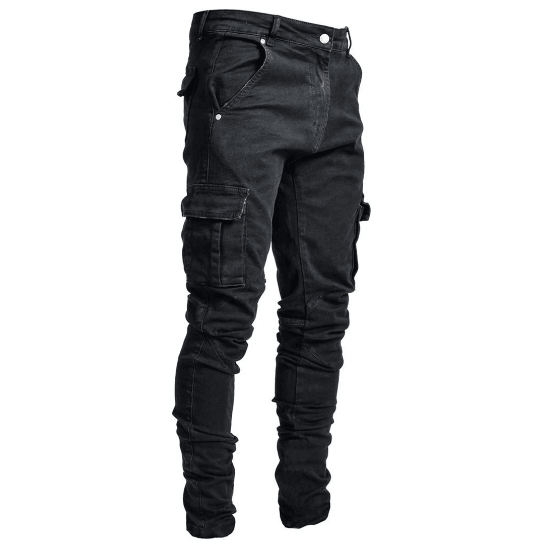 Fashionable and Simple Men'S Multi-Pocket Tooling Jeans