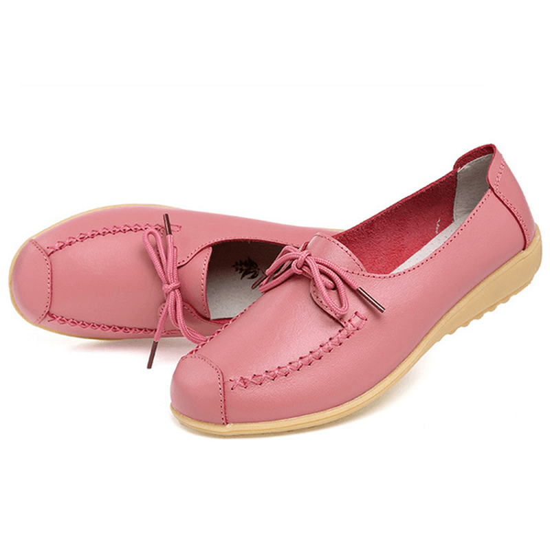 Pure Color Lace up Soft Sole Casual round Toe Flat Shoes