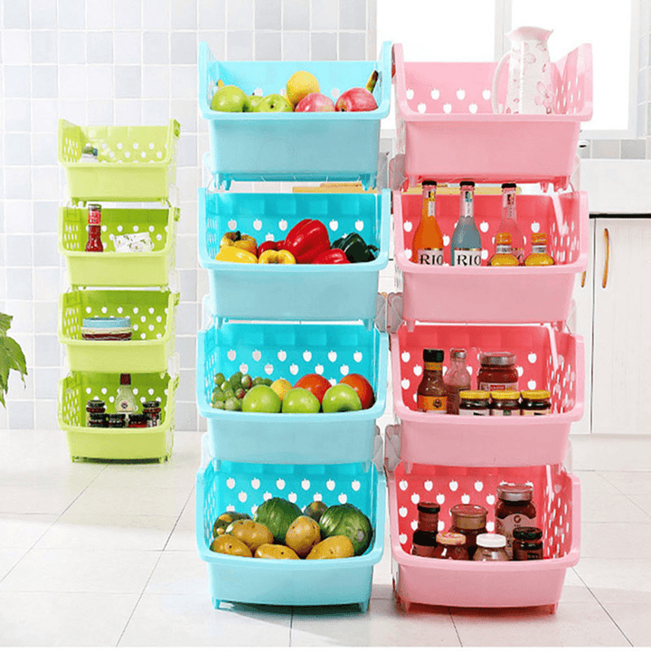 4 Tiers Plastic Stacked Storage Basket Fruit Vegetables Holders Shelf Rack Store for Kitchen Tools - MRSLM