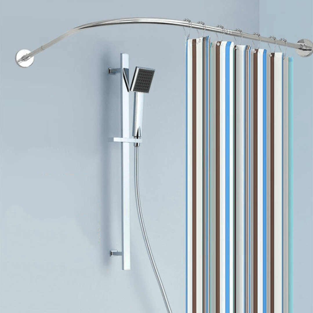 Punch-Free Shower Bath Curtain Rod Telescopic Curved Pole Rod Spring