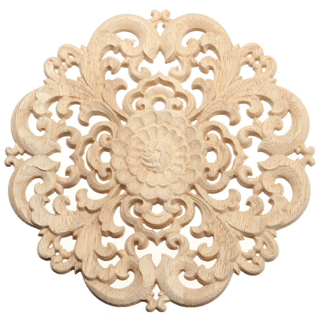 Wood Carved Onlay Applique Unpainted Flower Pattern Furniture Frame Door Decor 15Cm