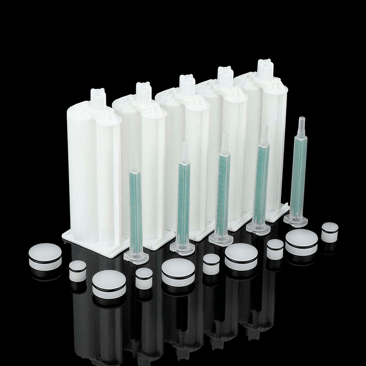 5Pcs/Set 50Ml 4:1 AB Glue Tube Dual Glue Cartridge Two Component Dispenser Tube with Mixing Tube Mixing Syringe for Industrial Glue Applicator