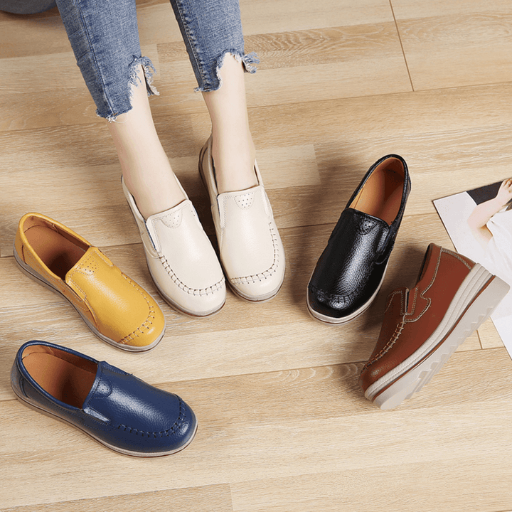 Women Stitching Platform round Toe Slip on Loafers