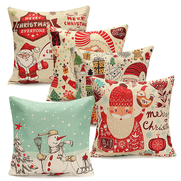 45X45Cm Christmas Santa Claus Snowmen Gift Fashion Cotton Linen Pillow Case Home Decor