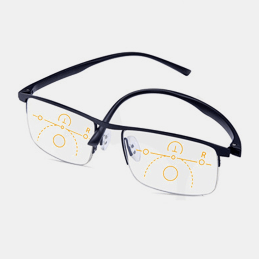 Unisex Anti-Blue Light Dual-Use Lightweight Multi-Focus Half-Frame Reading Glasses Presbyopic Glasses