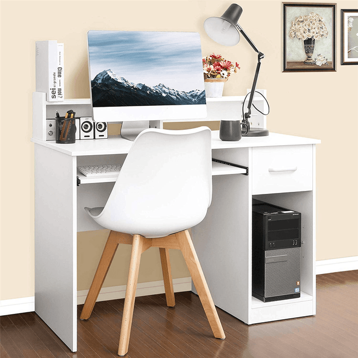 Computer Desk with Drawers Storage Shelf Keyboard Tray Home Office Laptop Desk Desktop Table for Small Spaces