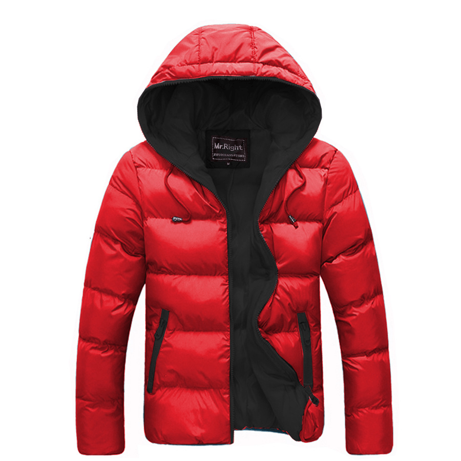 Mens Winter Thermal Contrast Color Outdoor Warm Hooded Padded Jacket