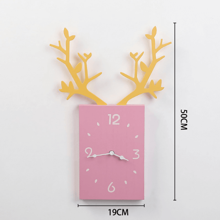 50 X 35Cm Simple Wooden Antler Wall Clock Roman Numerals Wall Home Office Decor - MRSLM