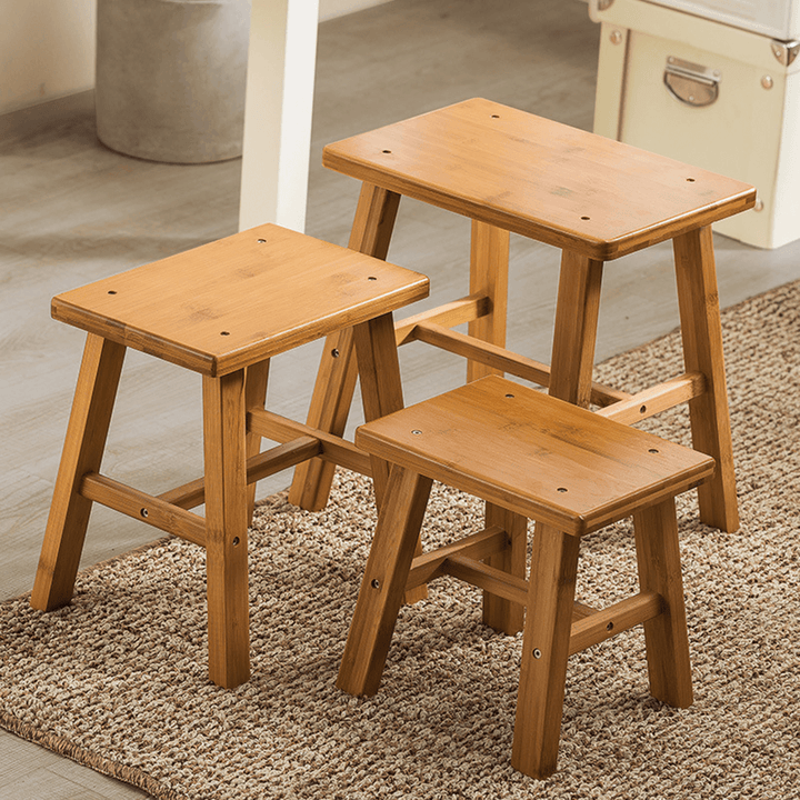 Solid Wood Square Stool Small Children Chair Square Bamboo Stool for Home Living Room Bedroom