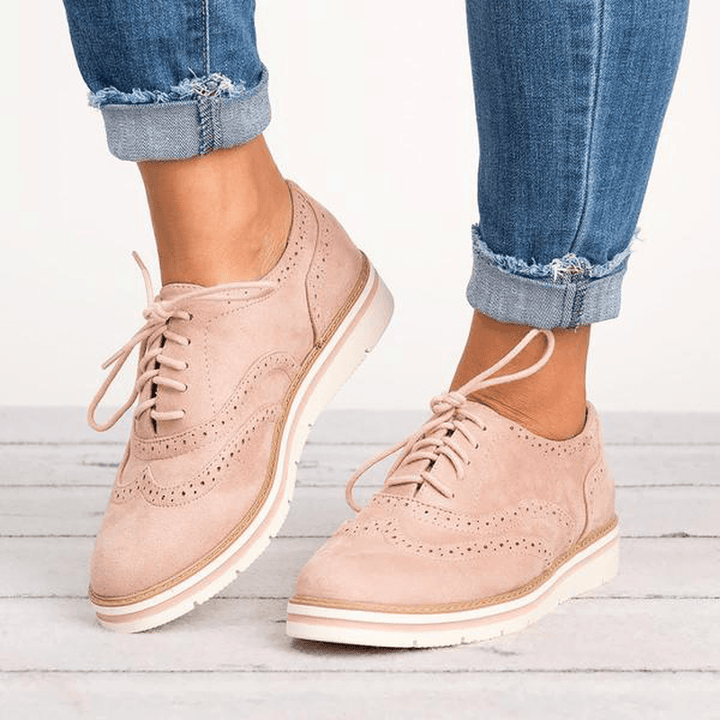 Women plus Size Brogue Lace up Soft Lace up Casual Oxford Loafers - MRSLM