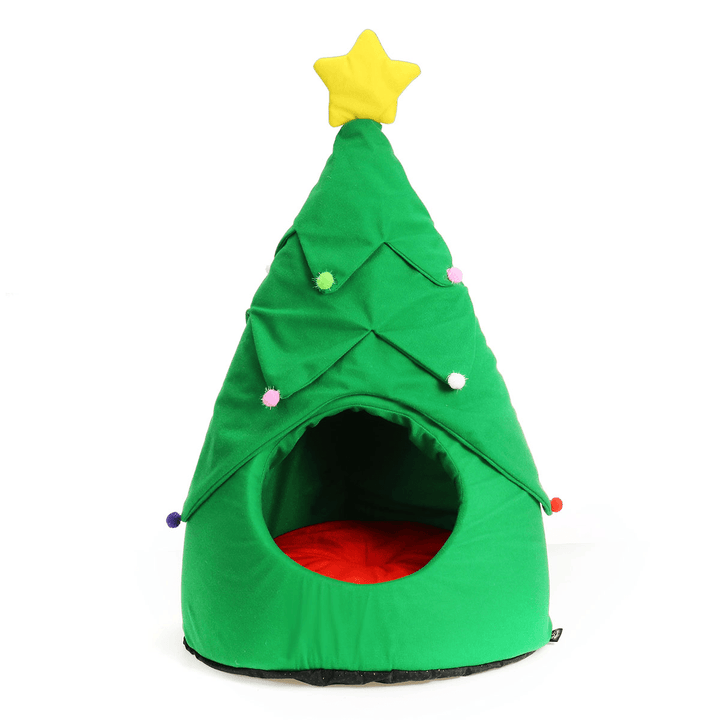 Christmas Tree Elk Pet House Breathable Semi Closed Soft Cat House Green Cat Dog Bed