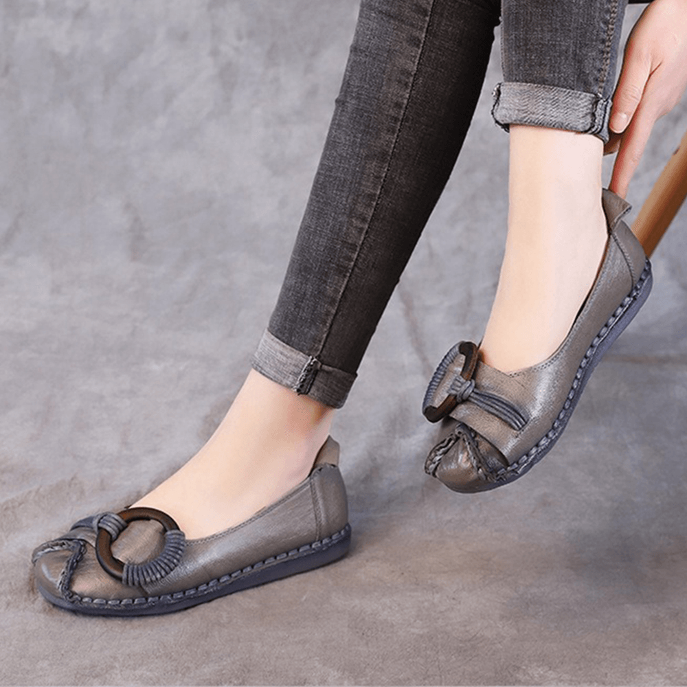 Women Handmade Stricing Decor Comfy Soft Sole Casual Leather Loafers