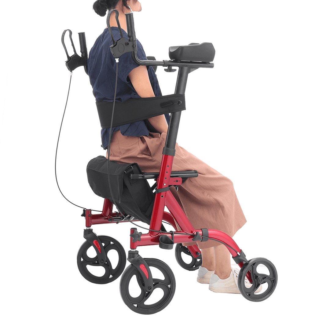 4 Wheel Seat Rolling Walker Chair Rollator Foldable Adjustable Elderly Aid Backrest