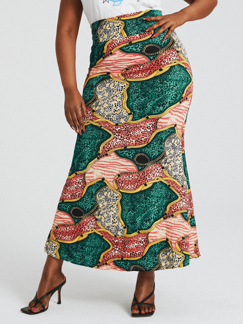 African Style Ethnic Print Buttocks High Waist Bodycon Long Skirt - MRSLM