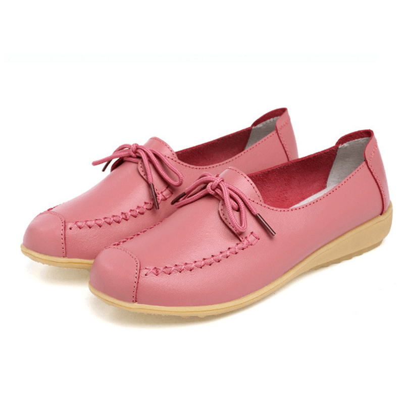 Pure Color Lace up Soft Sole Casual round Toe Flat Shoes