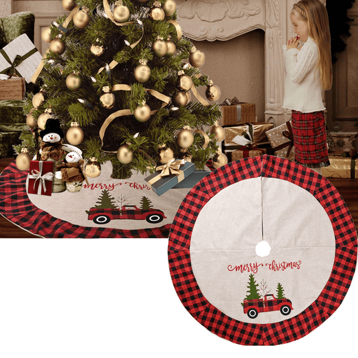 120Cm Linen Lattice 2020 Christmas Tree Skirt Aprons New Year Xmas Tree Carpet Foot Cover for Merry Christmas Decoration