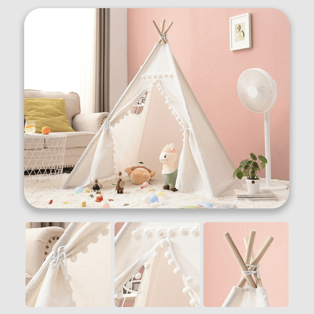 1.35M-1.8M Baby Tents Teepee DurableÔºÜQuality Cotton Canvas Triangle Tent Kids Playhouse Pretend Indoor/Outdoor Play Tent Decoration House Game Gift