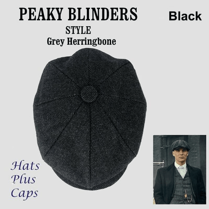 Men's Herringbone Wool Newsboy Cap Gatsby Flat Cap