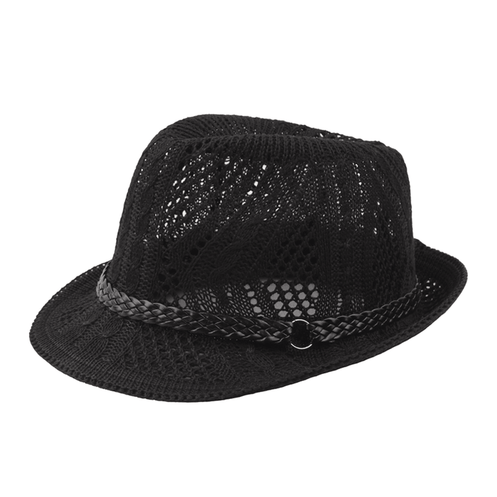 Women Summer Leather Belt Mesh Jazz Hat