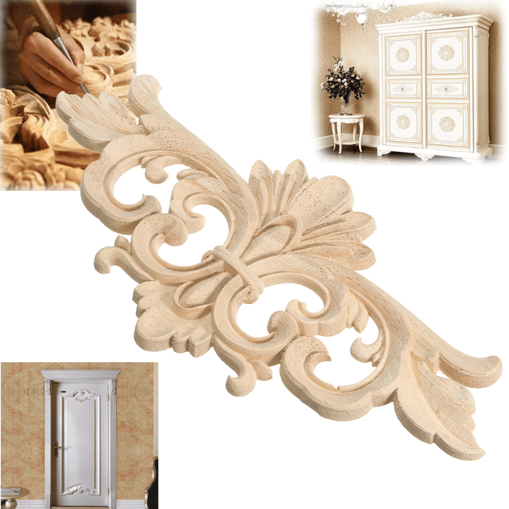 Wood Carving Applique Unpainted Flower Applique Wood Carving Decal for Furniture Cabinet 22X10Cm