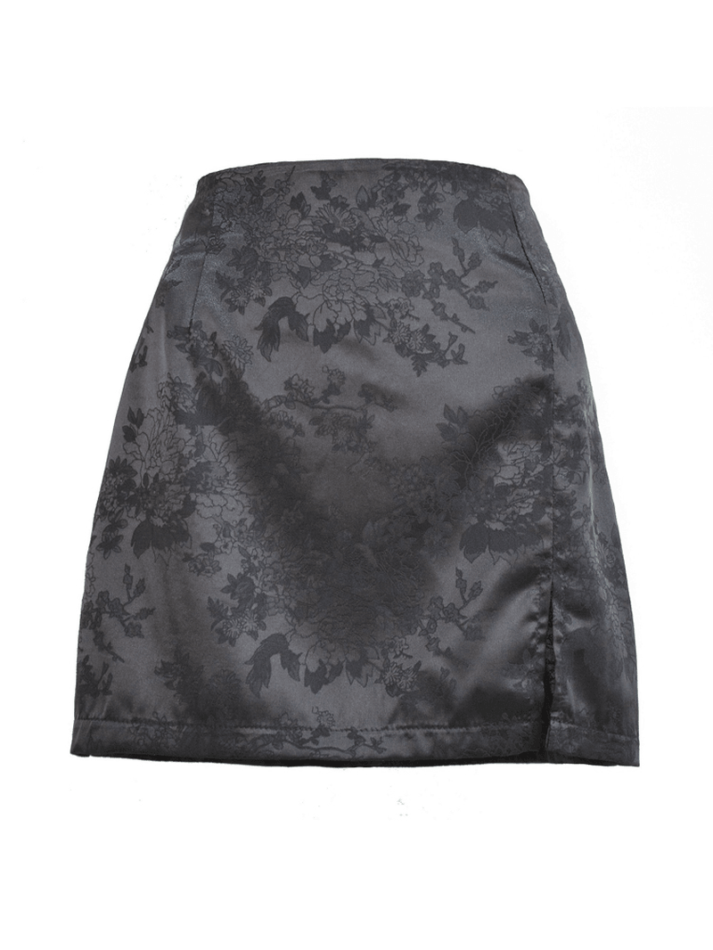 Split Jacquard Satin High Waist Zipper Skirts for Women