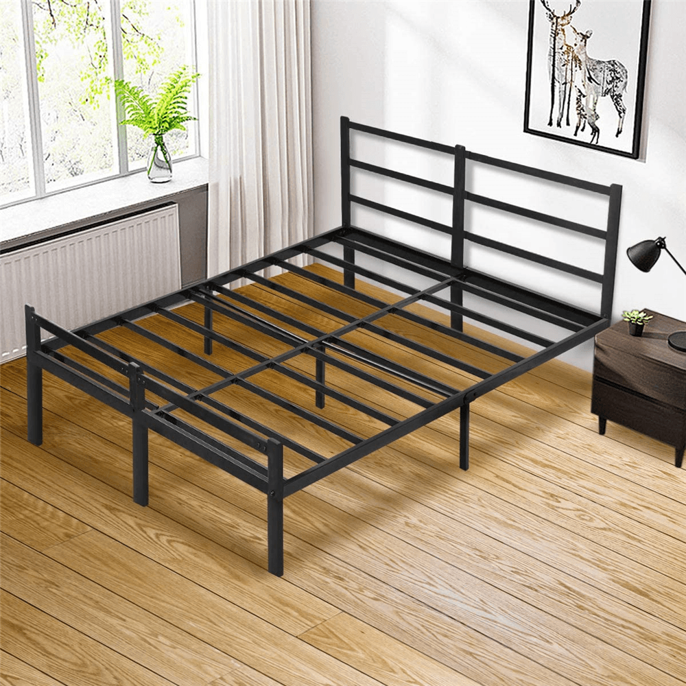 Full Bed Frames with Headboard,Black 14 Inch Metal Platform Bed Frame with Storage, Heavy Duty Steel Slat and Anti-Slip Support, Easy Quick Lock Assembly, No Box Spring Needed - Full Size