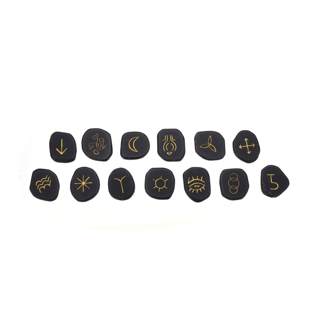 13Pcs Black Jasper Runes Gemstone Power Stones Rune Set Symbols Healing Crystals