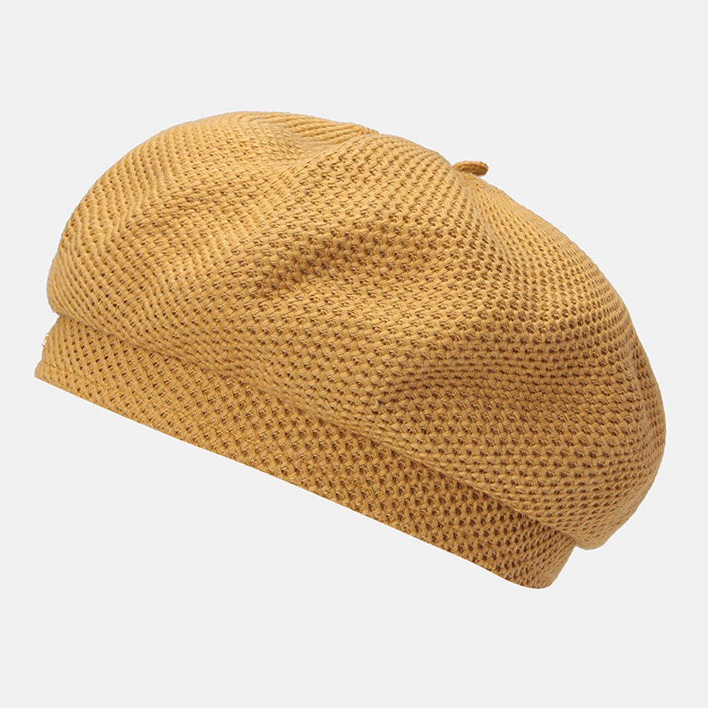 Women Cotton Mesh Breathable Metal Label Knitted Hat Fashion Wild Adjustable Beret Cap Painter Hat