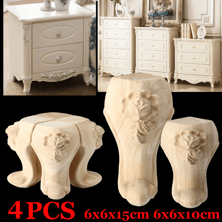 4Pcs 10/15Cm European Solid Wood Carving Furniture Foot Legs Unpainted Cabinet Sofa Seat Feets