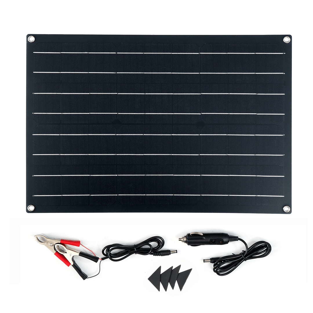 30W Waterproof Solar Panel Matte Texture Car Emergency Charger with 4 Protective Corners Dual USB+DC