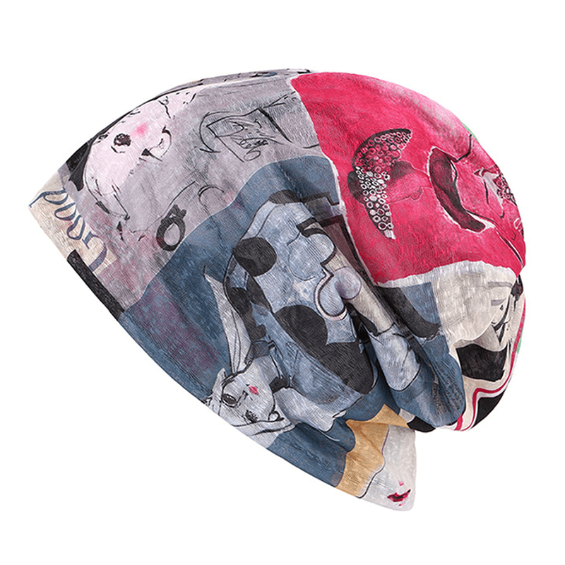 Women Lace Art Print Beanies Cap Outdoor Warm Scarf