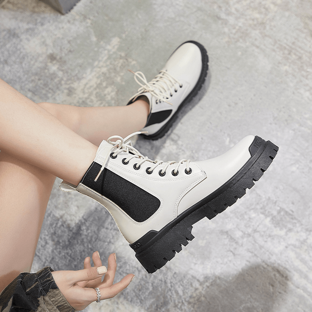 Women Casual Warm Slip Resistant Platform Lace up Combat Boots