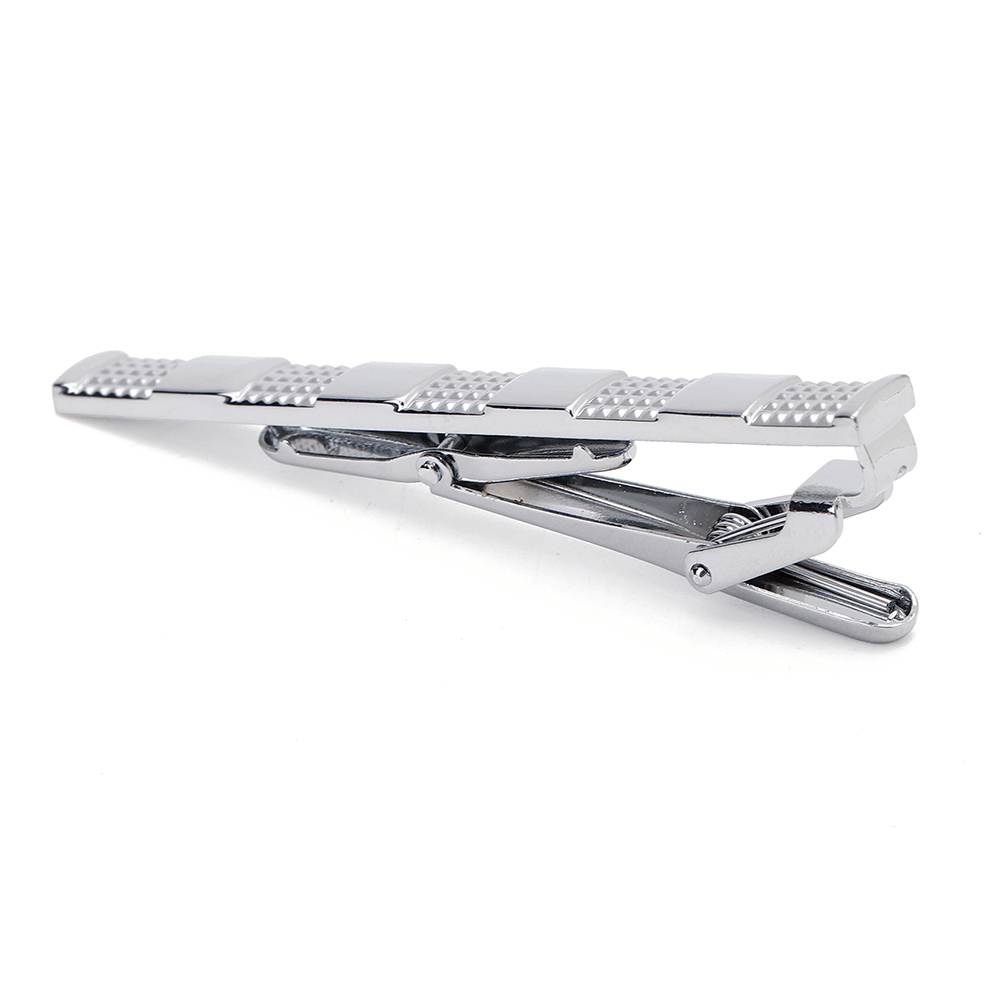 Unisex Silver Grid Cufflinks Business High-Grade Tie Clip