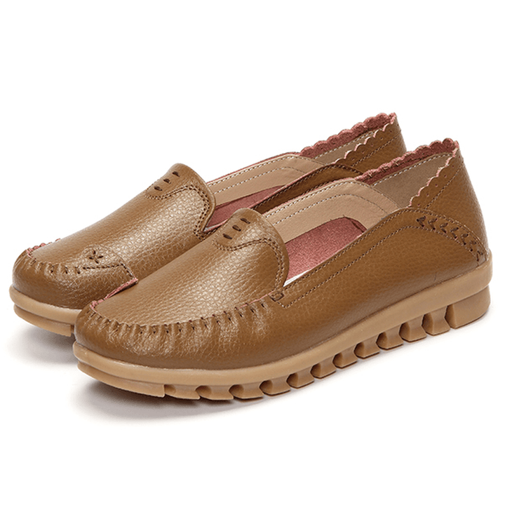 Soft Rubber Sole round Toe Pure Color Slip on Flat Loafers