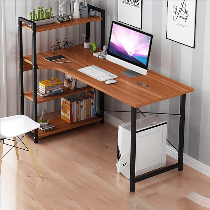 Computer Laptop Desk Modern Style Computer Table Variety of Display Office Table with 4 Tiers Bookshelf Study Writing for Home Office