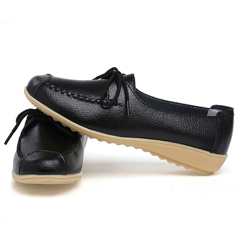 Pure Color Lace up Soft Sole Casual round Toe Flat Shoes