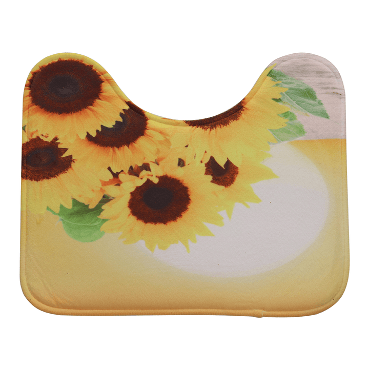 Sunflower Waterproof Shower Curtain Toilet Lid Cover Bathroom Non-Slip Mat Set