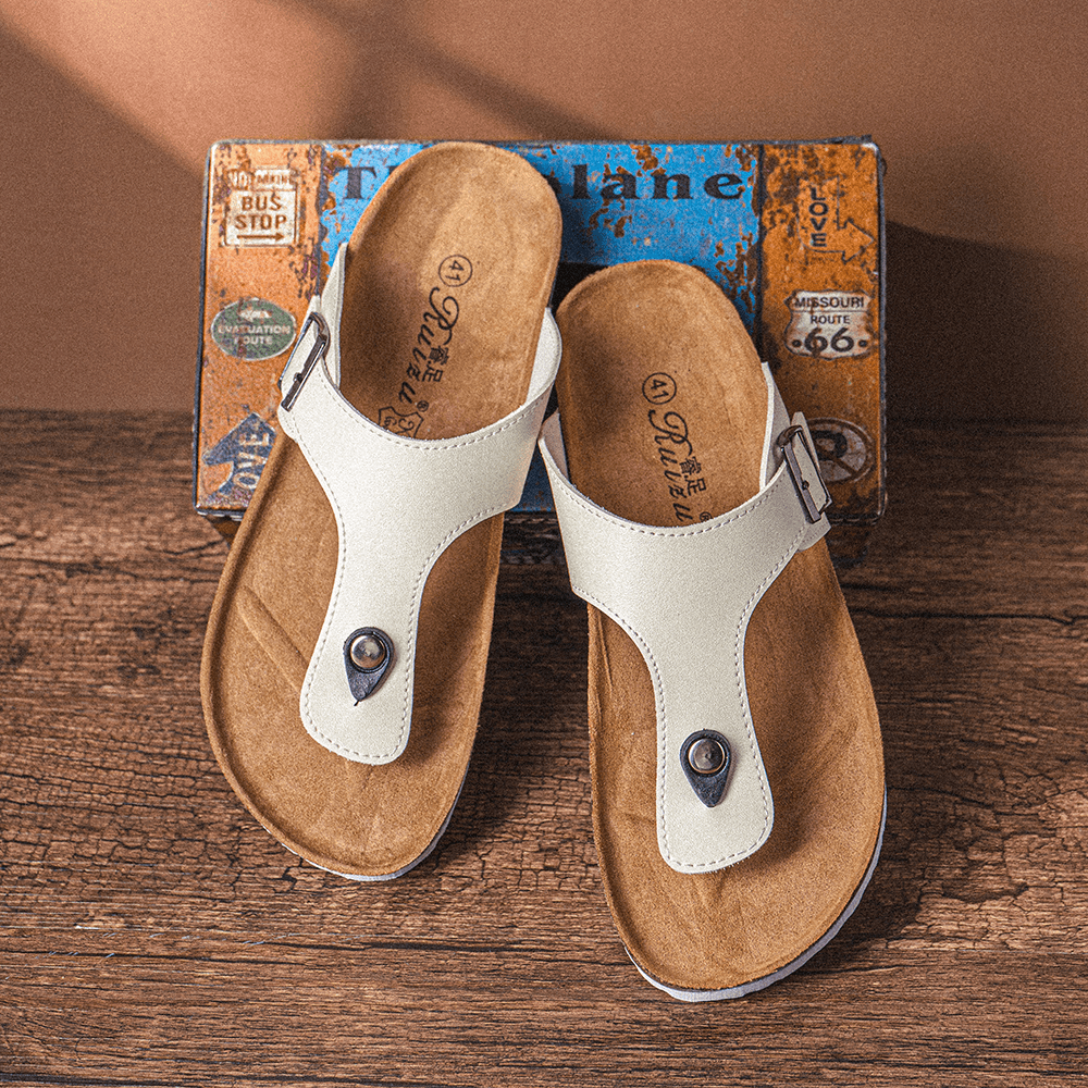 Men Breathable Non Slip Cork Bottom Beach Flip Flops Casual Slippers