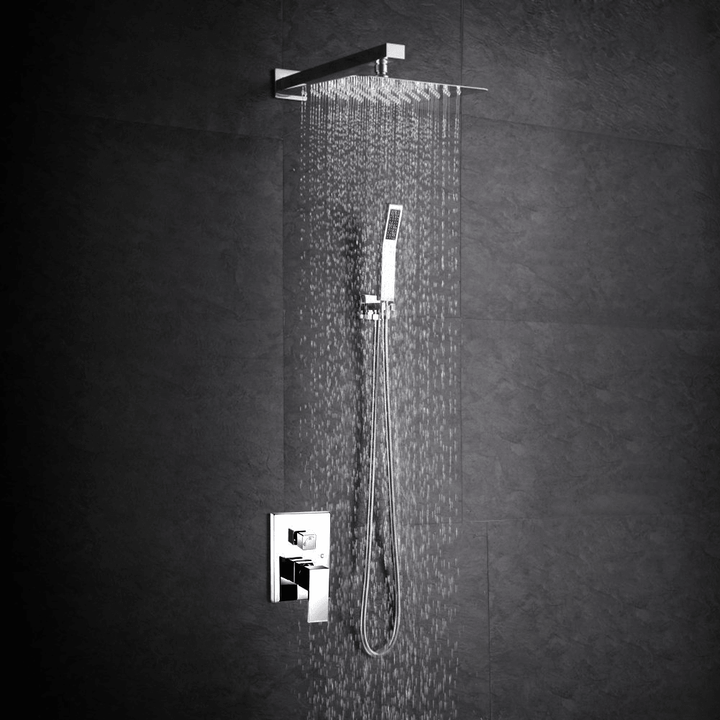 12 Inch 2Mm Thin Pressurized Rotatable Rainfall Shower Head Square Stainless Steel Top Spray Head