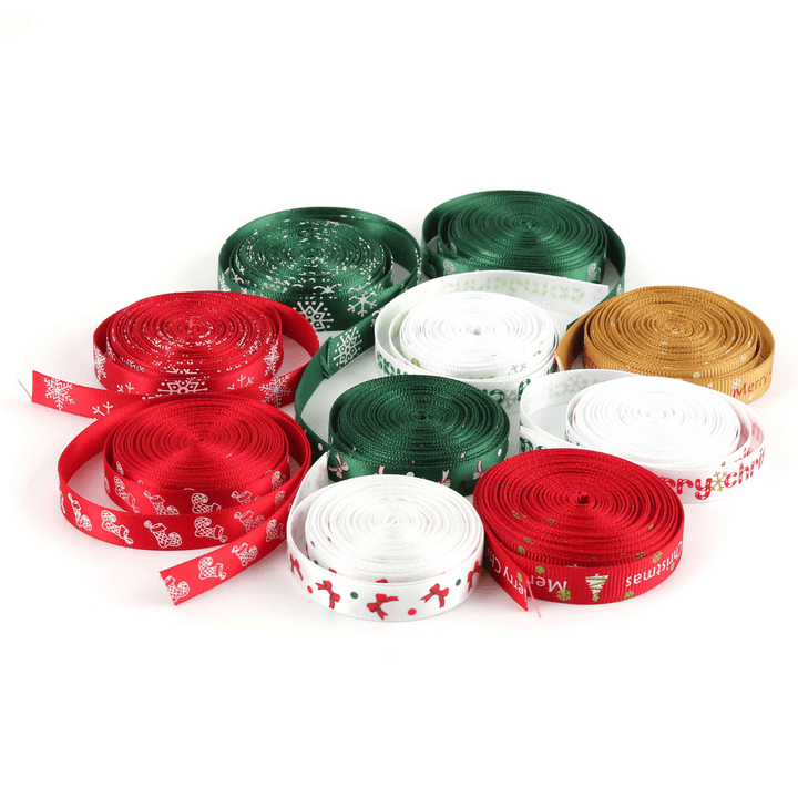 5 Yard 10Mm Printed Merry Christmas Tree Grosgrain Ribbon DIY Craft