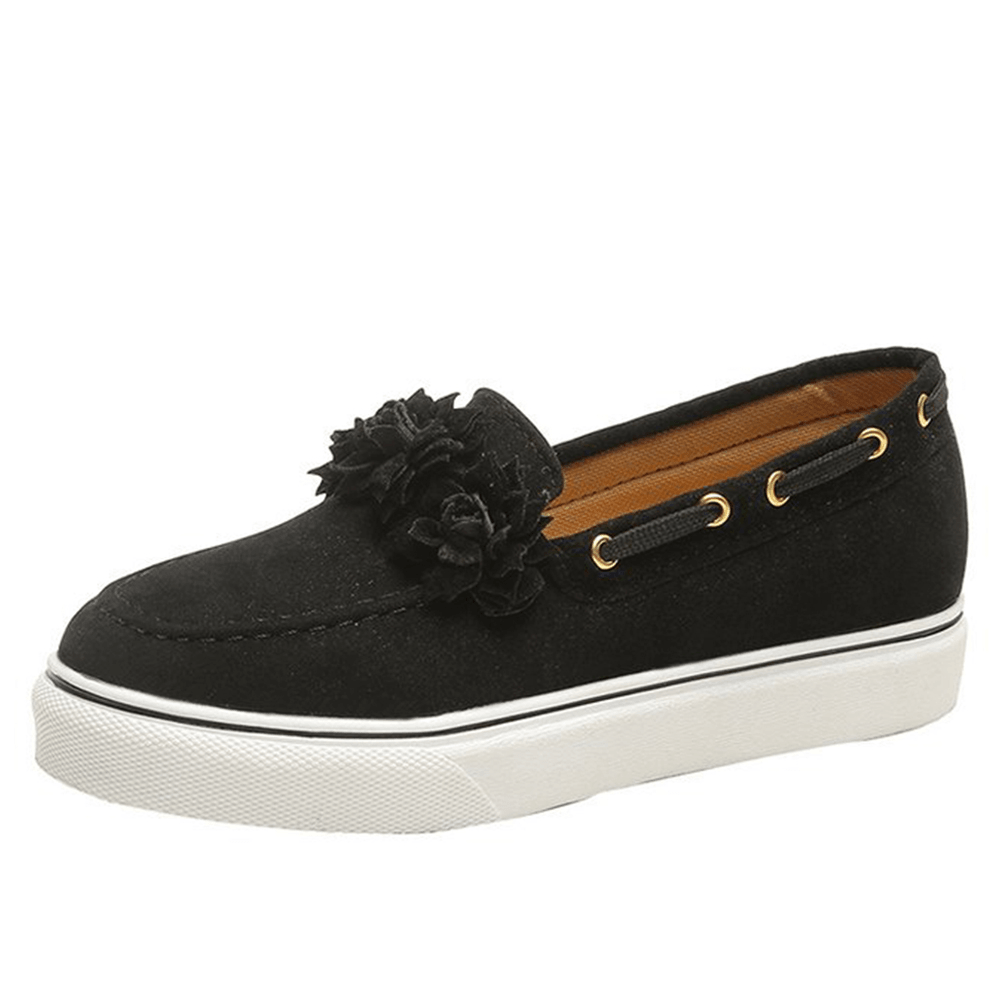 Women Suede Flower Comfy Lining Simple Solid Casual Loafers Shoes - MRSLM