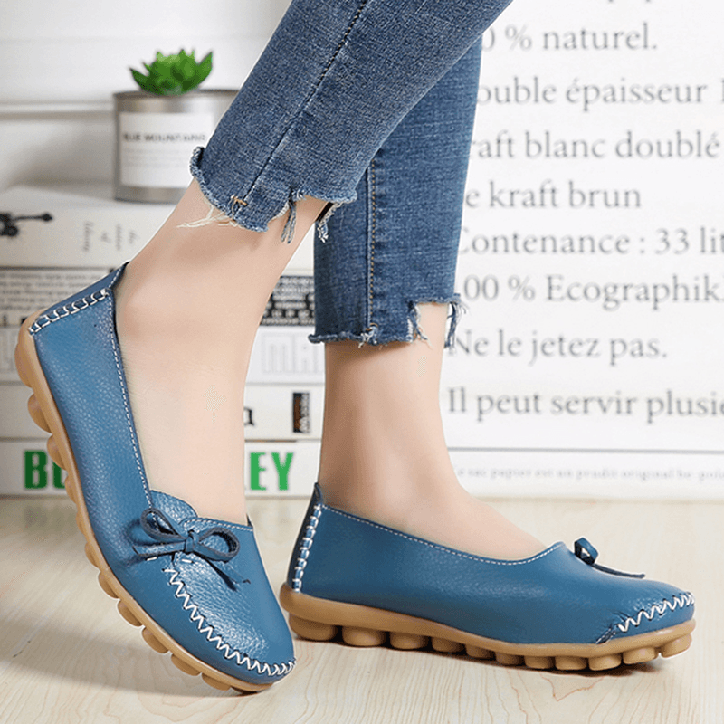 Larger Size Women Casual Shoe Leather Comfy Flat Loafers