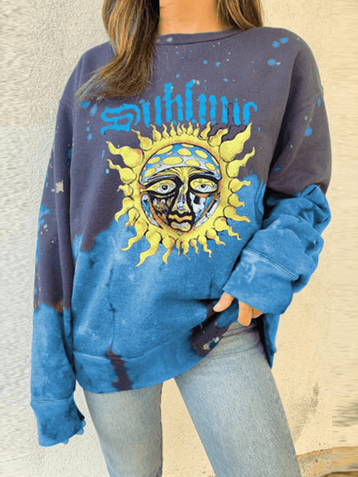 Women Funny Graffiti Print Long Sleeve Pullover round Neck Design Sweatshirts