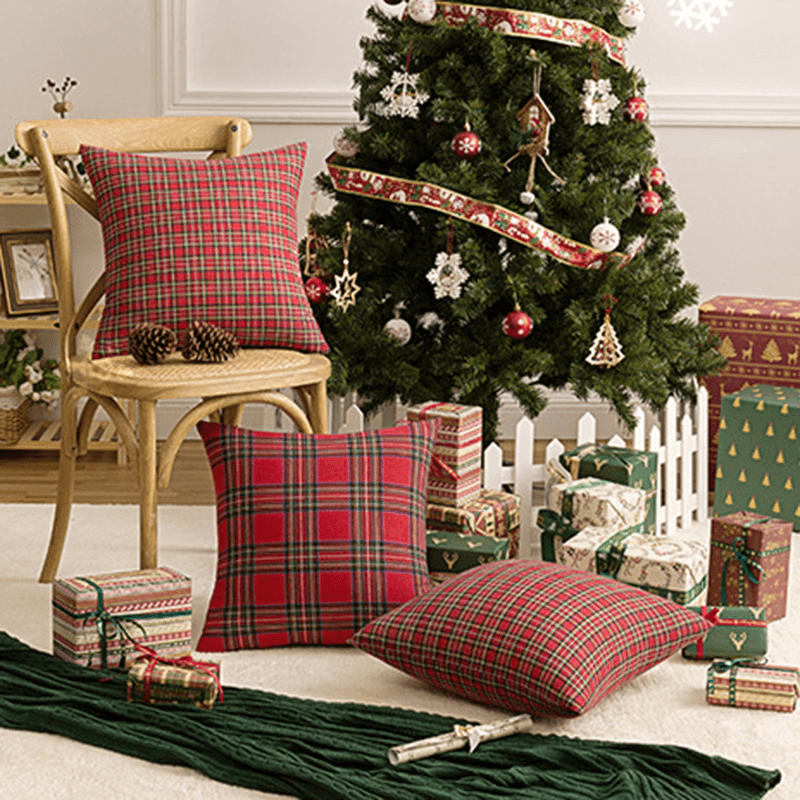 1PC Square Pillow Case Christmas Scottish Plaid Throw Waist Cushion Cover 18"