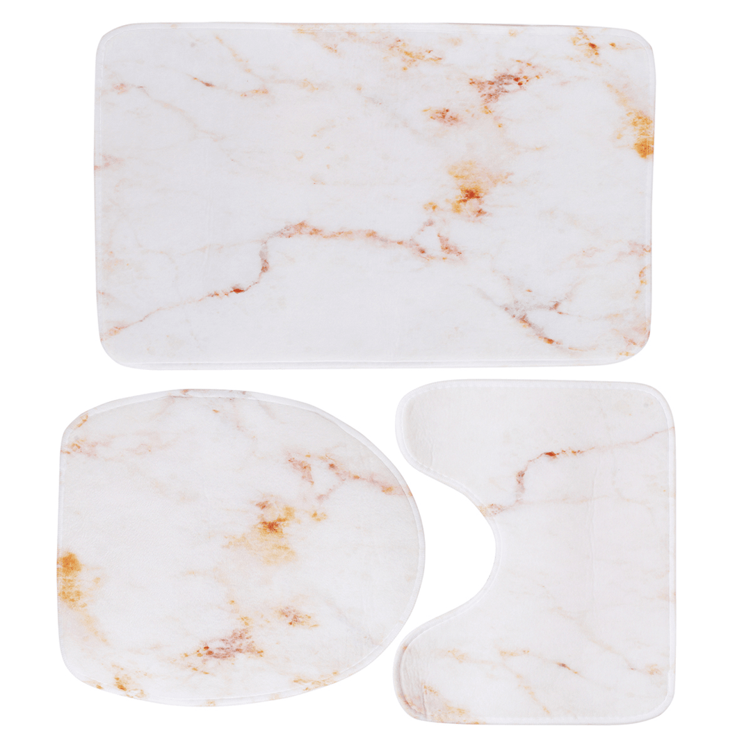 3PCS Marble Toilet Floor Door Bathroom Carpet Pedestal Rug Lid Cover Bath