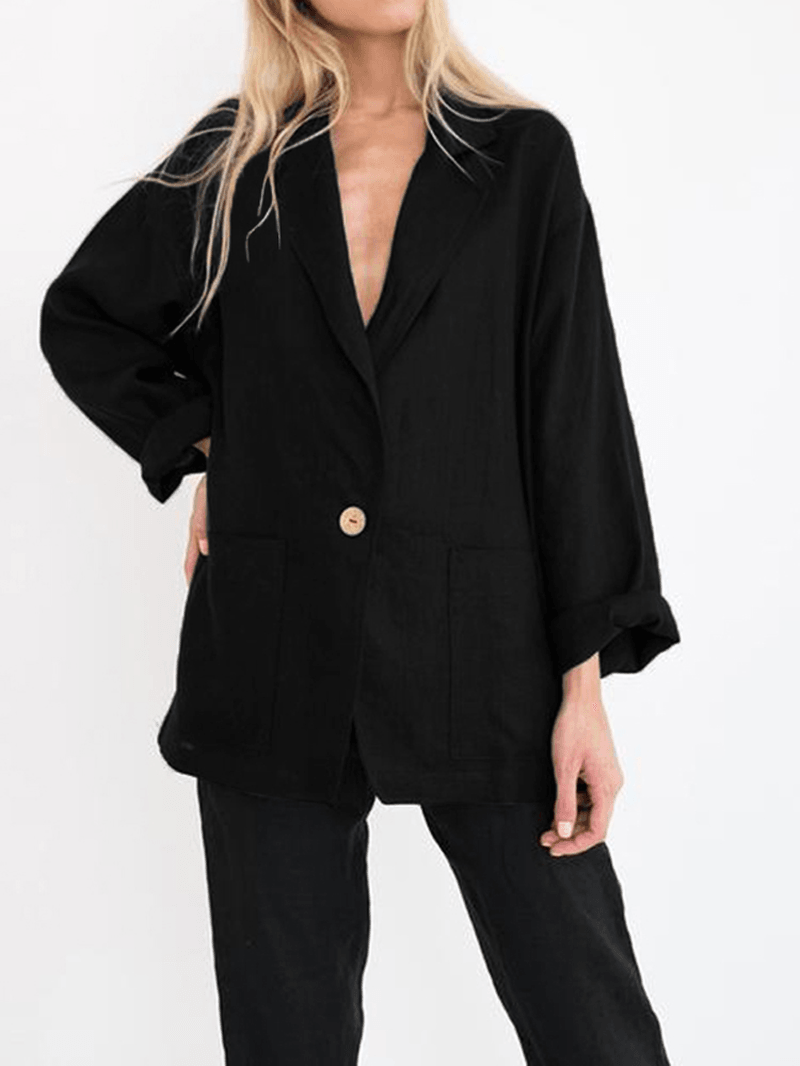 Solid Color Turn-Down Collar Long Sleeve Causal Button Blazers