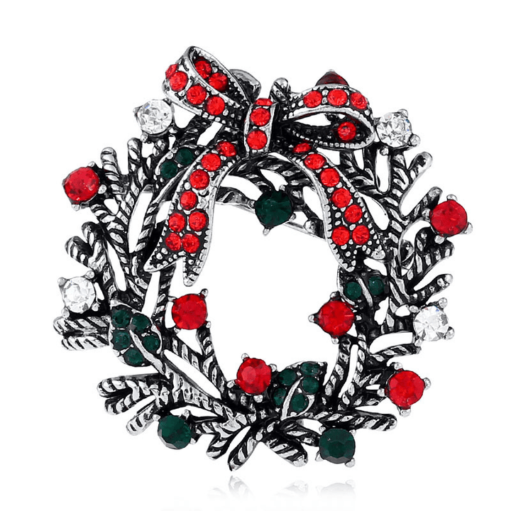 Christmas Wreath Festive Brooch Pin Gift Shirt Collar Brooch Sliver & Gold