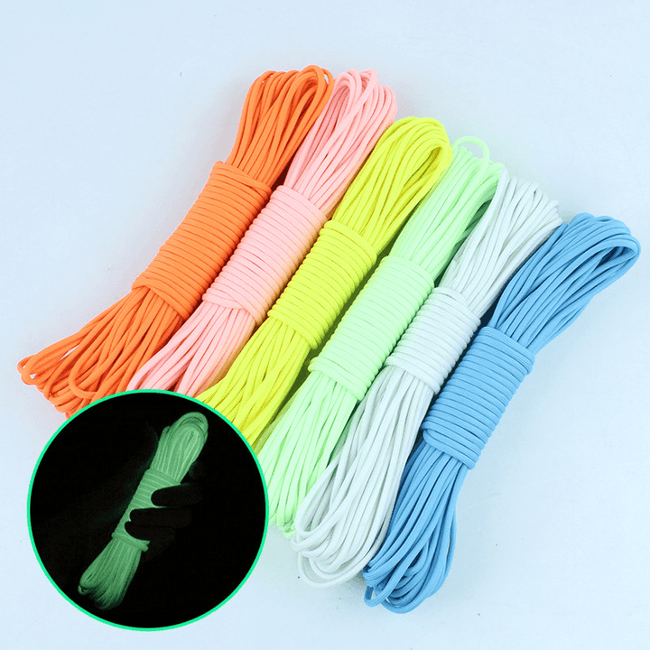 Nylon 20M Fluorescent Climbing Camping Tent Rope 9 Strands Luminous High-Strength Paracord