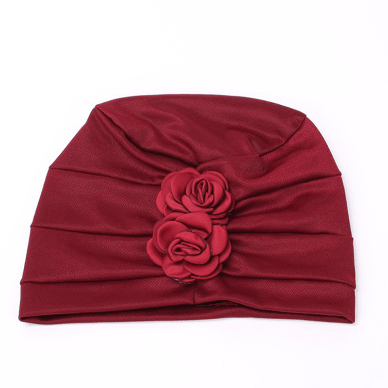 Womens New Side Paste Large Flower Solid Beanie Cap Casual Cotton Outdoor Bonnet Hat